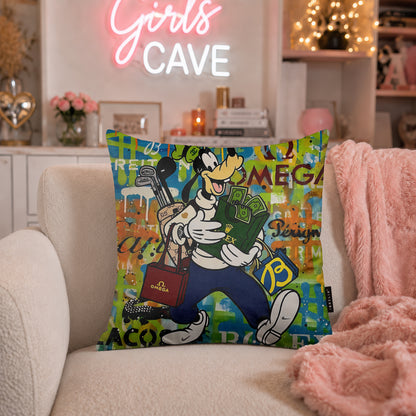 Goofy Luxury Golf & Money Pop Art Cushion | Premium Velvet Suede | Double-Sided Print