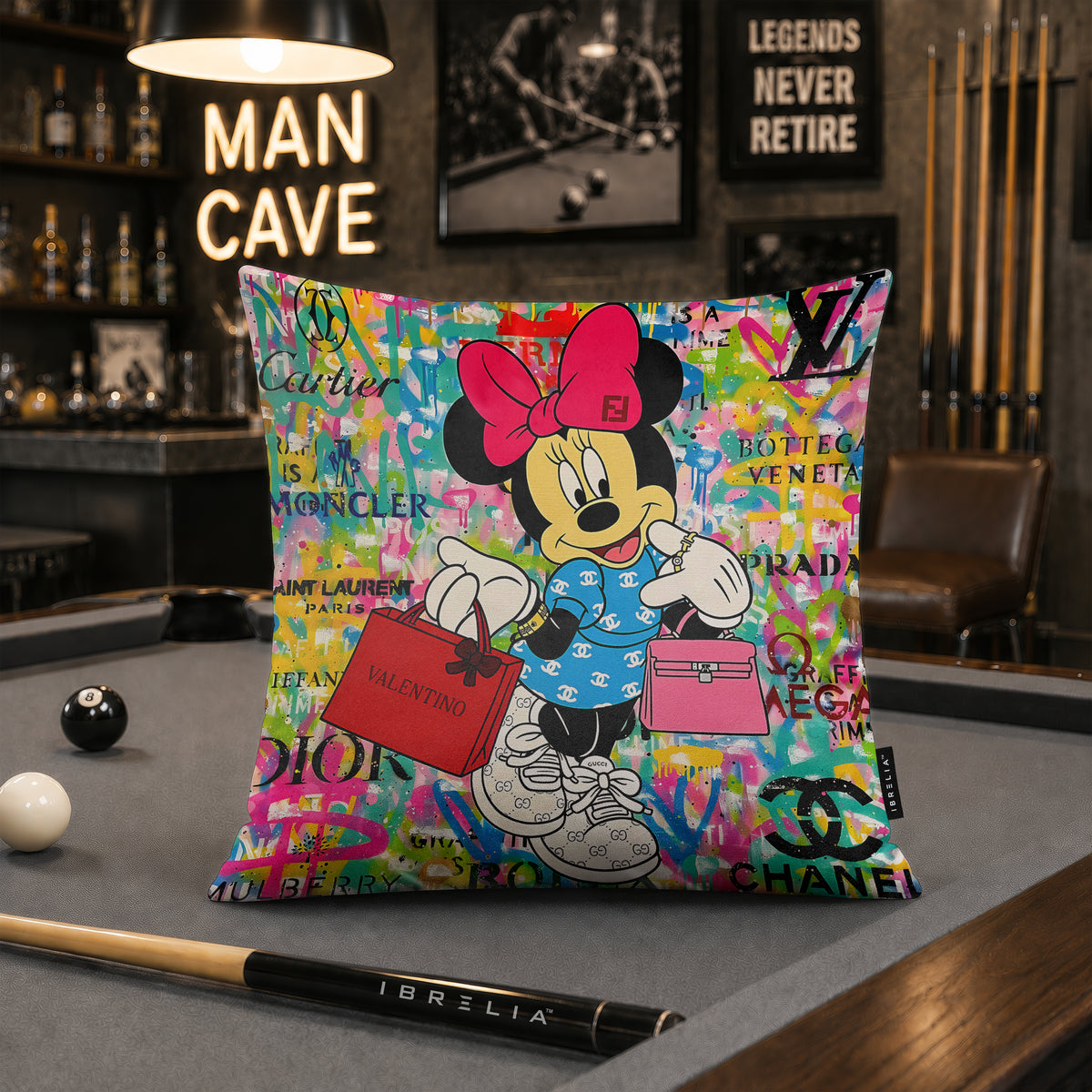 Minnie Mouse Fashion Shopper Pop Art Cushion | Premium Velvet Suede | Double-Sided Print