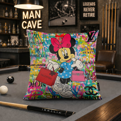 Minnie Mouse Fashion Shopper Pop Art Cushion | Premium Velvet Suede | Double-Sided Print