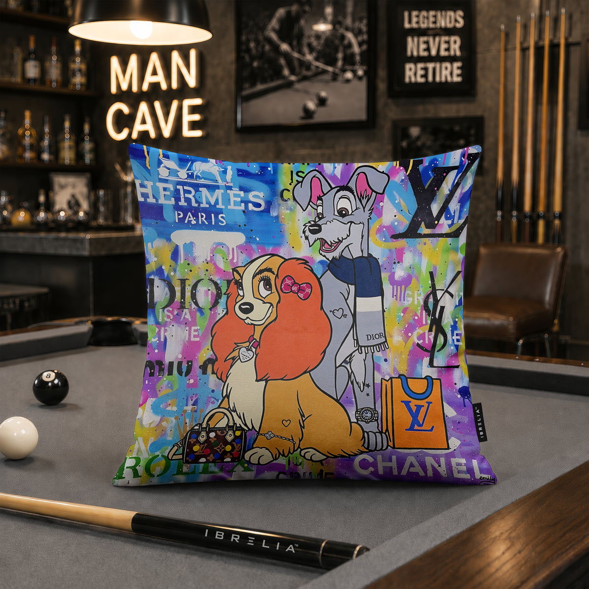 Lady & Tramp Luxury Fashion Pop Art Cushion | Premium Velvet Suede | Double-Sided Print