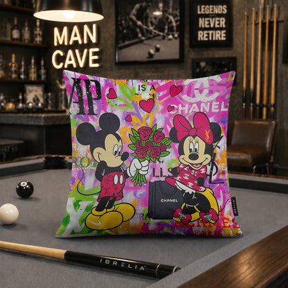 Mickey & Minnie Luxury Love Pop Art Cushion | Premium Velvet Suede | Double-Sided Print