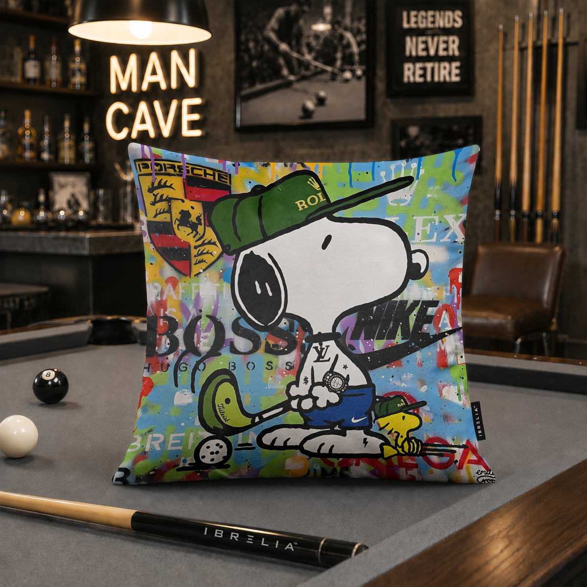 Snoopy & Woodstock Luxury Golf Pop Art Cushion | Premium Velvet Suede | Double-Sided Print