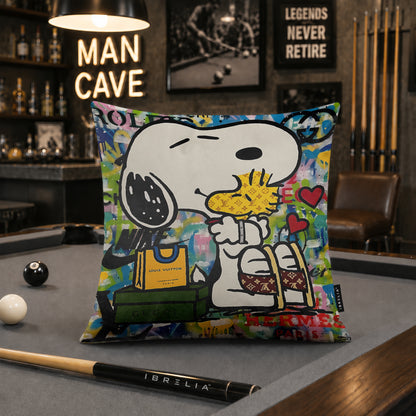 Snoopy & Woodstock Luxury Love Pop Art Cushion | Premium Velvet Suede | Double-Sided Print