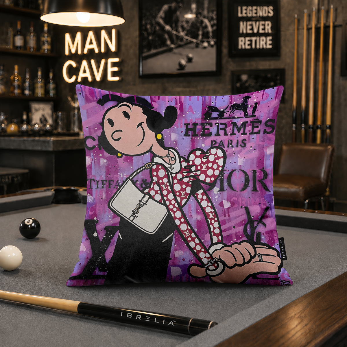 Olive Oyl Luxury Fashion Pop Art Cushion | Premium Velvet Suede | Double-Sided Print