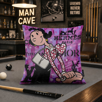 Olive Oyl Luxury Fashion Pop Art Cushion | Premium Velvet Suede | Double-Sided Print