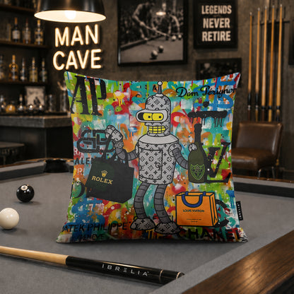 Bender Luxury Champagne Pop Art Cushion | Premium Velvet Suede | Double-Sided Print