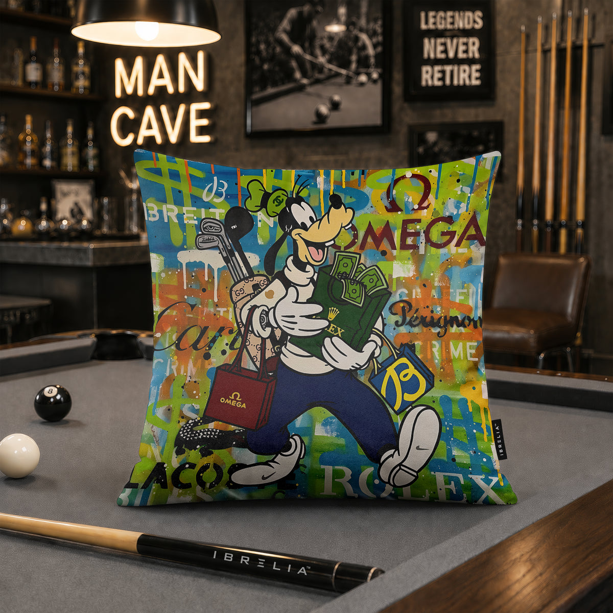 Goofy Luxury Golf & Money Pop Art Cushion | Premium Velvet Suede | Double-Sided Print