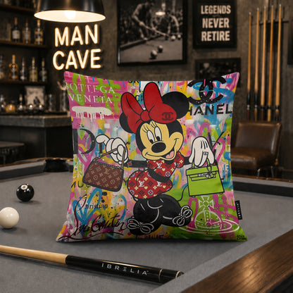 Minnie Mouse Luxury Handbag Pop Art Cushion | Premium Velvet Suede | Double-Sided Print