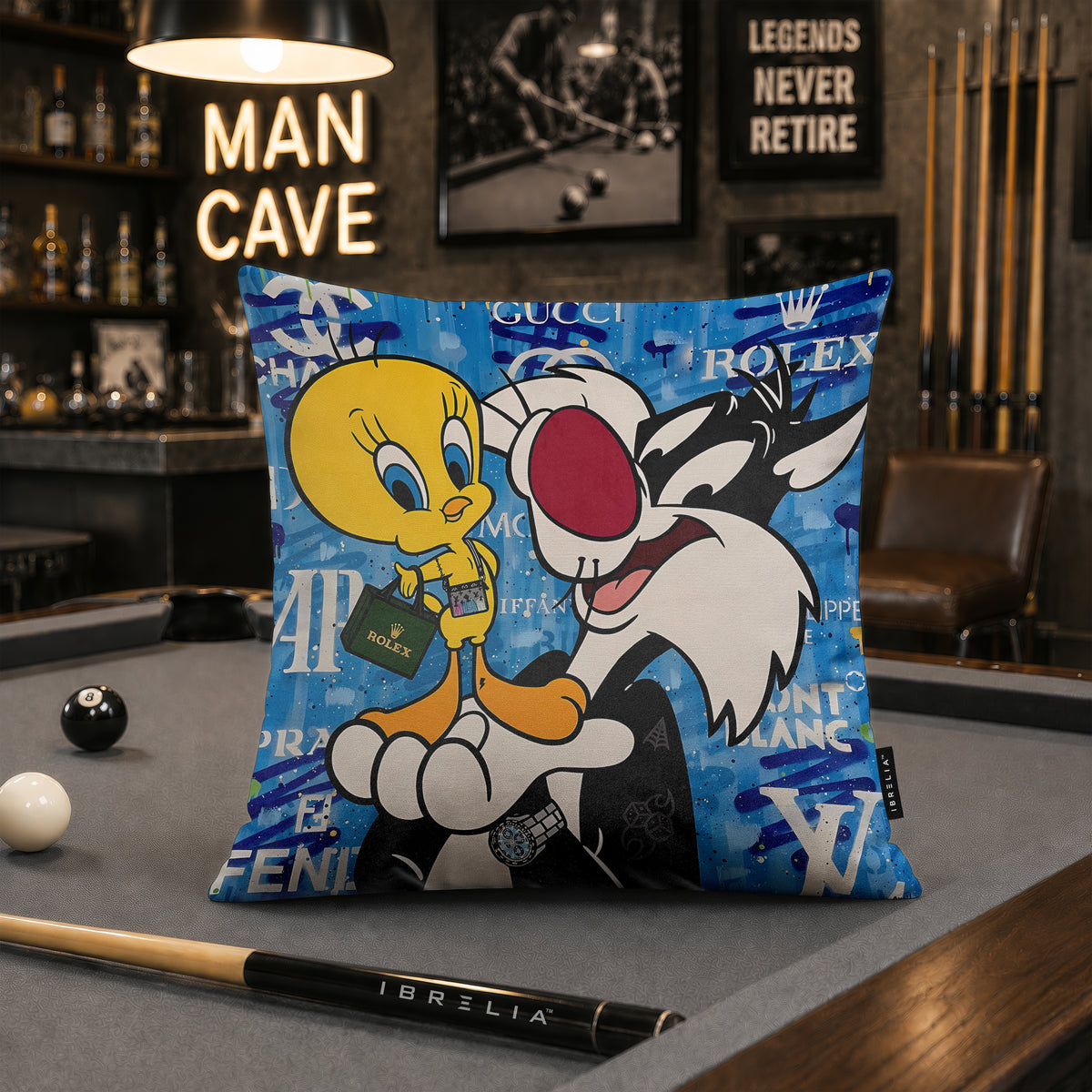 Sylvester & Tweety Luxury Friendship Pop Art Cushion | Premium Velvet Suede | Double-Sided Print