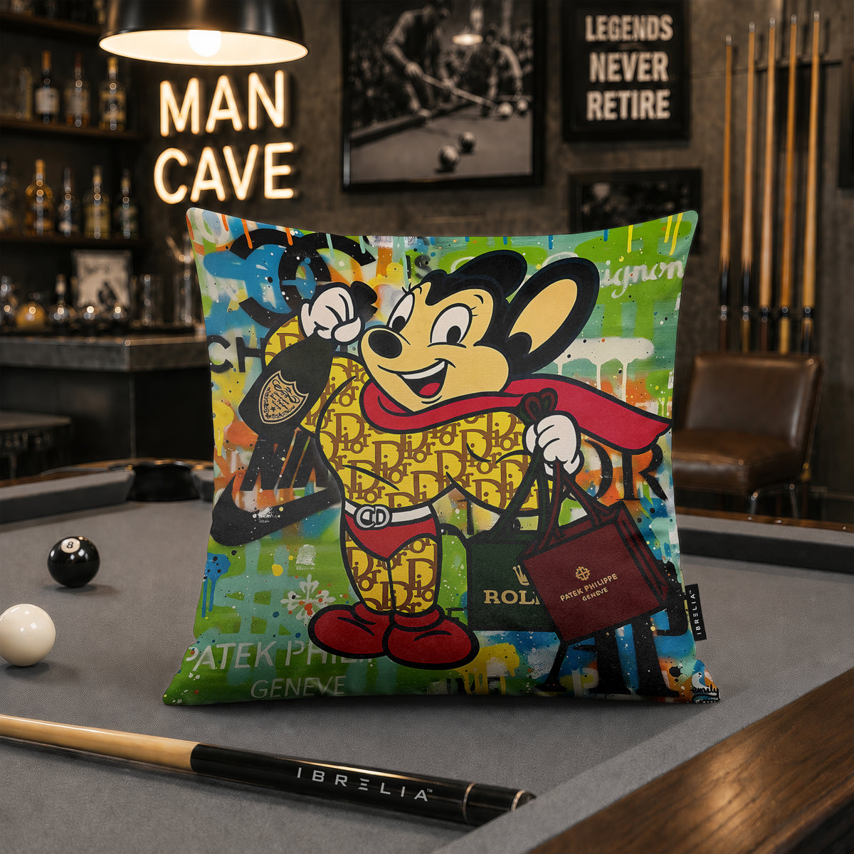 Mighty Mouse Luxury Fashion Pop Art Cushion | Premium Velvet Suede | Double-Sided Print