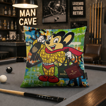 Mighty Mouse Luxury Fashion Pop Art Cushion | Premium Velvet Suede | Double-Sided Print