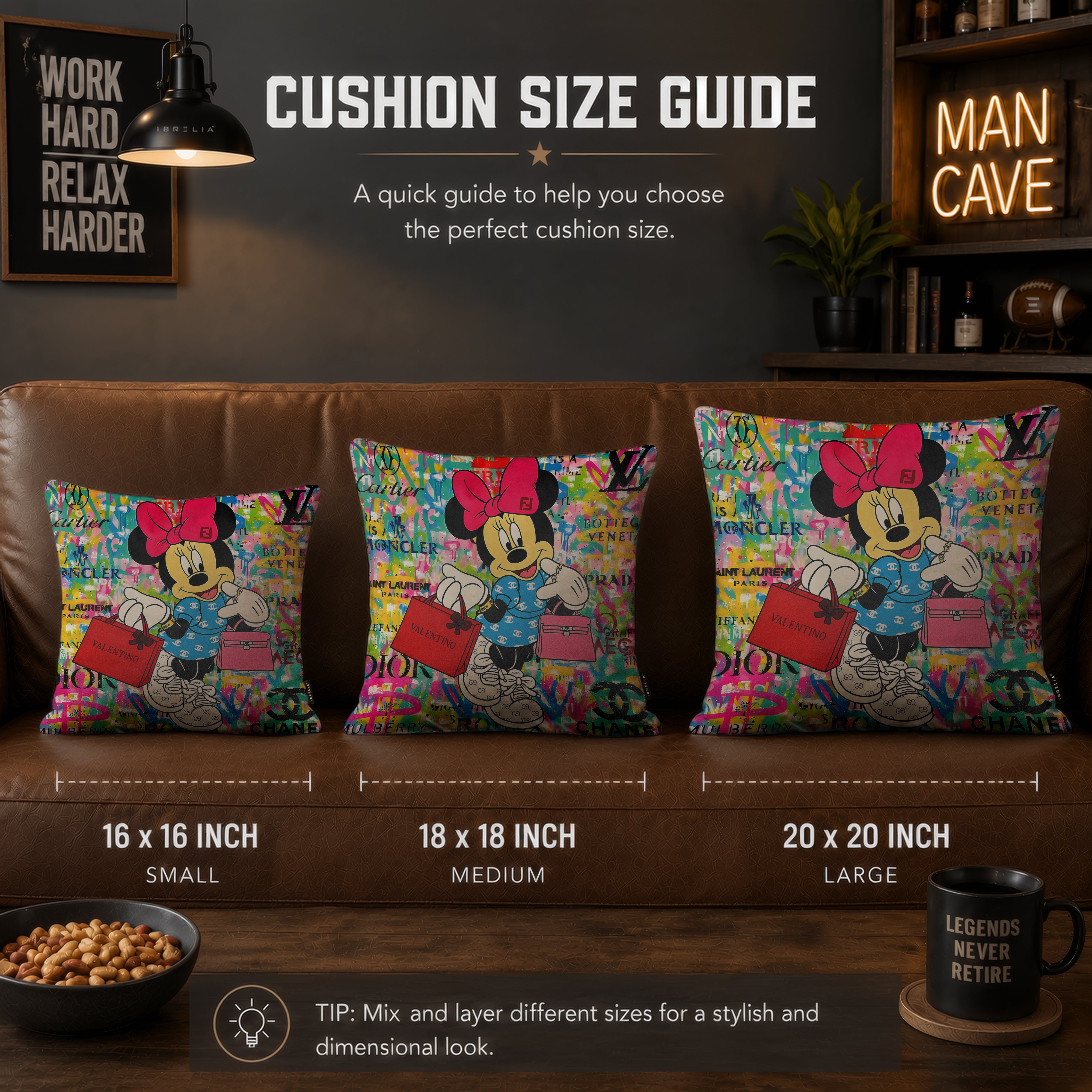 Minnie Mouse Fashion Shopper Pop Art Cushion | Premium Velvet Suede | Double-Sided Print