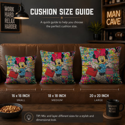 Minnie Mouse Fashion Shopper Pop Art Cushion | Premium Velvet Suede | Double-Sided Print