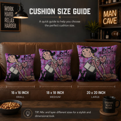 Olive Oyl Luxury Fashion Pop Art Cushion | Premium Velvet Suede | Double-Sided Print