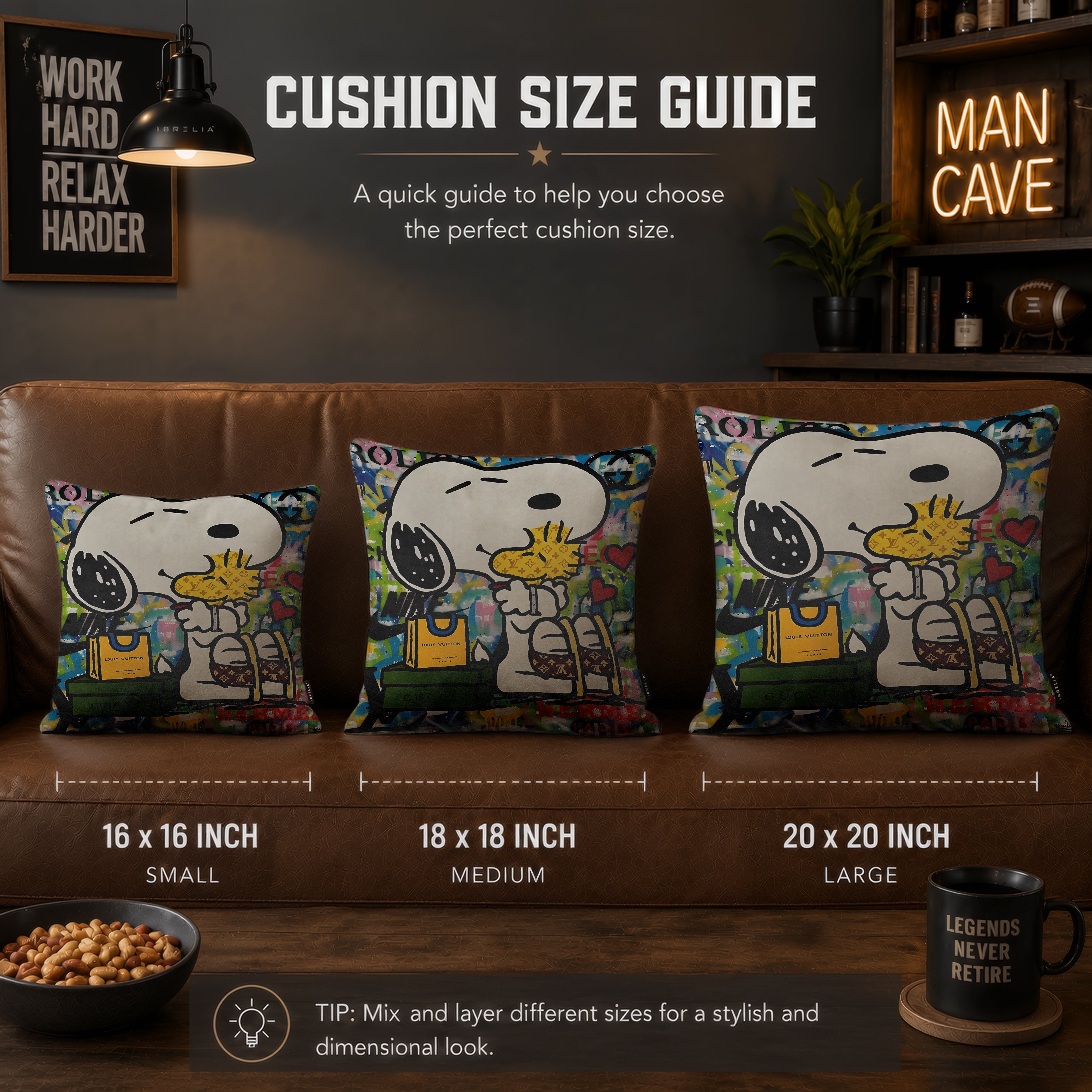 Snoopy & Woodstock Luxury Love Pop Art Cushion | Premium Velvet Suede | Double-Sided Print