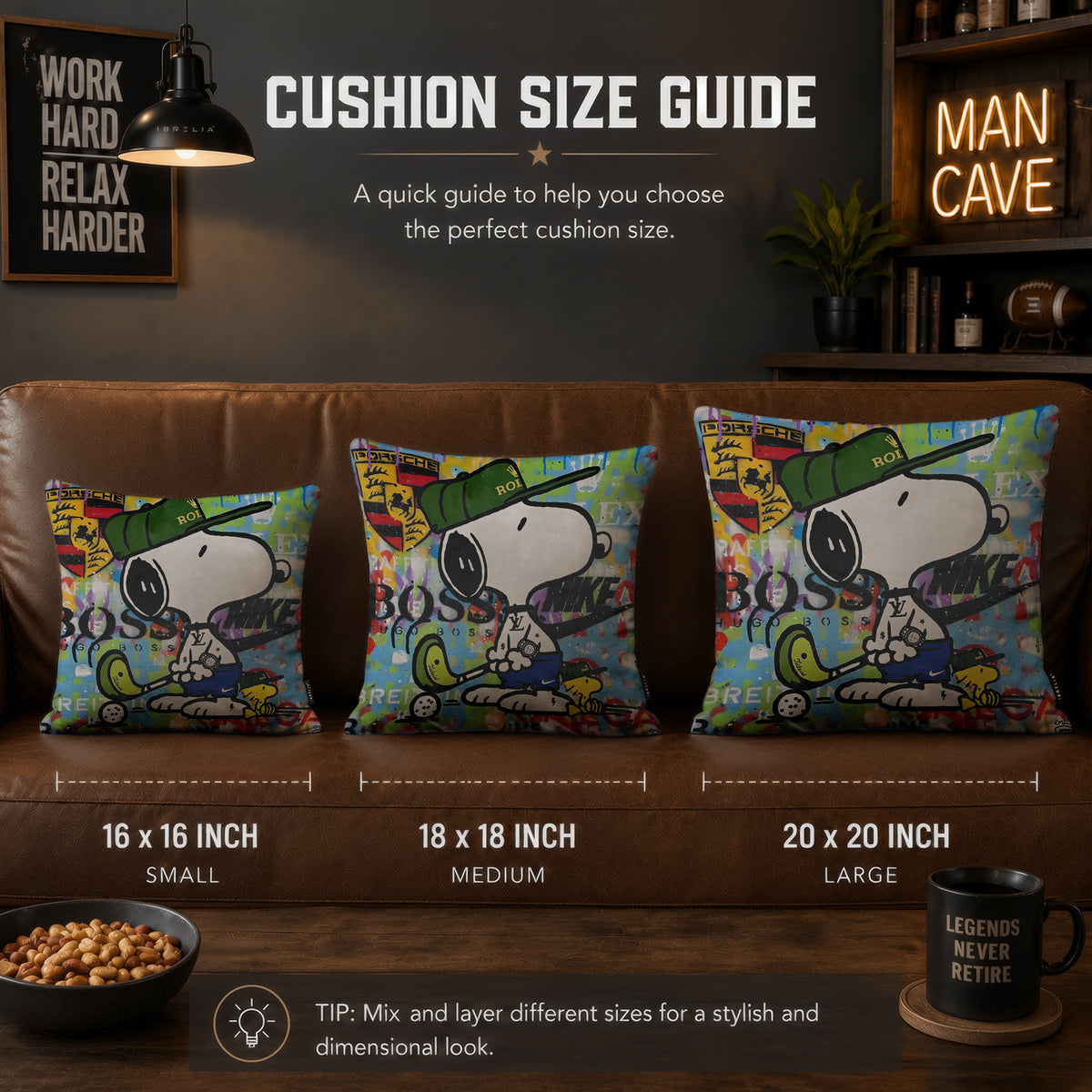 Snoopy & Woodstock Luxury Golf Pop Art Cushion | Premium Velvet Suede | Double-Sided Print