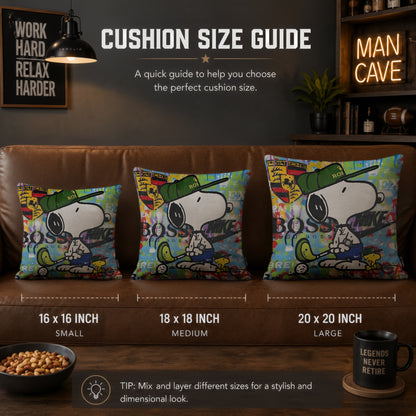 Snoopy & Woodstock Luxury Golf Pop Art Cushion | Premium Velvet Suede | Double-Sided Print