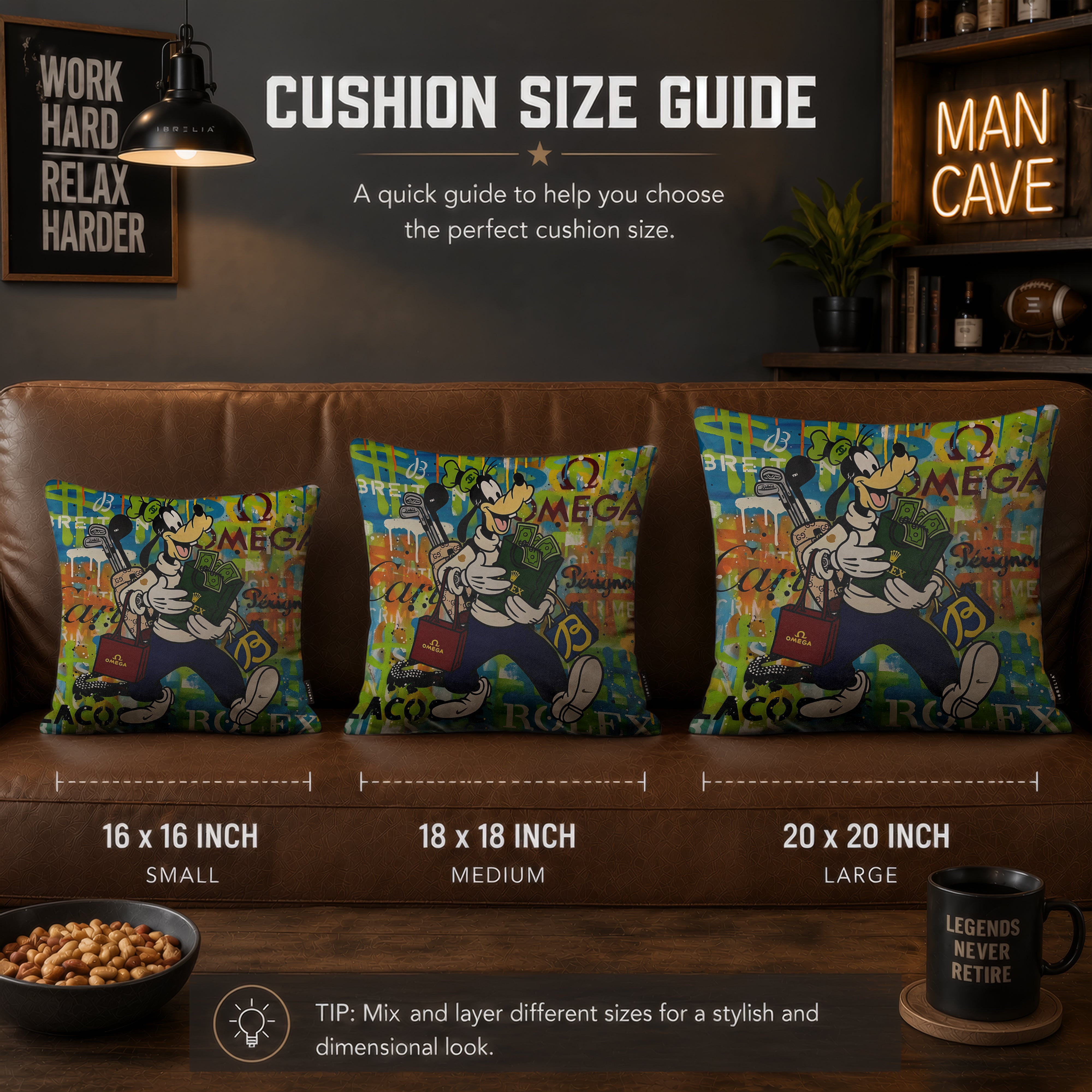 Goofy Luxury Golf & Money Pop Art Cushion | Premium Velvet Suede | Double-Sided Print