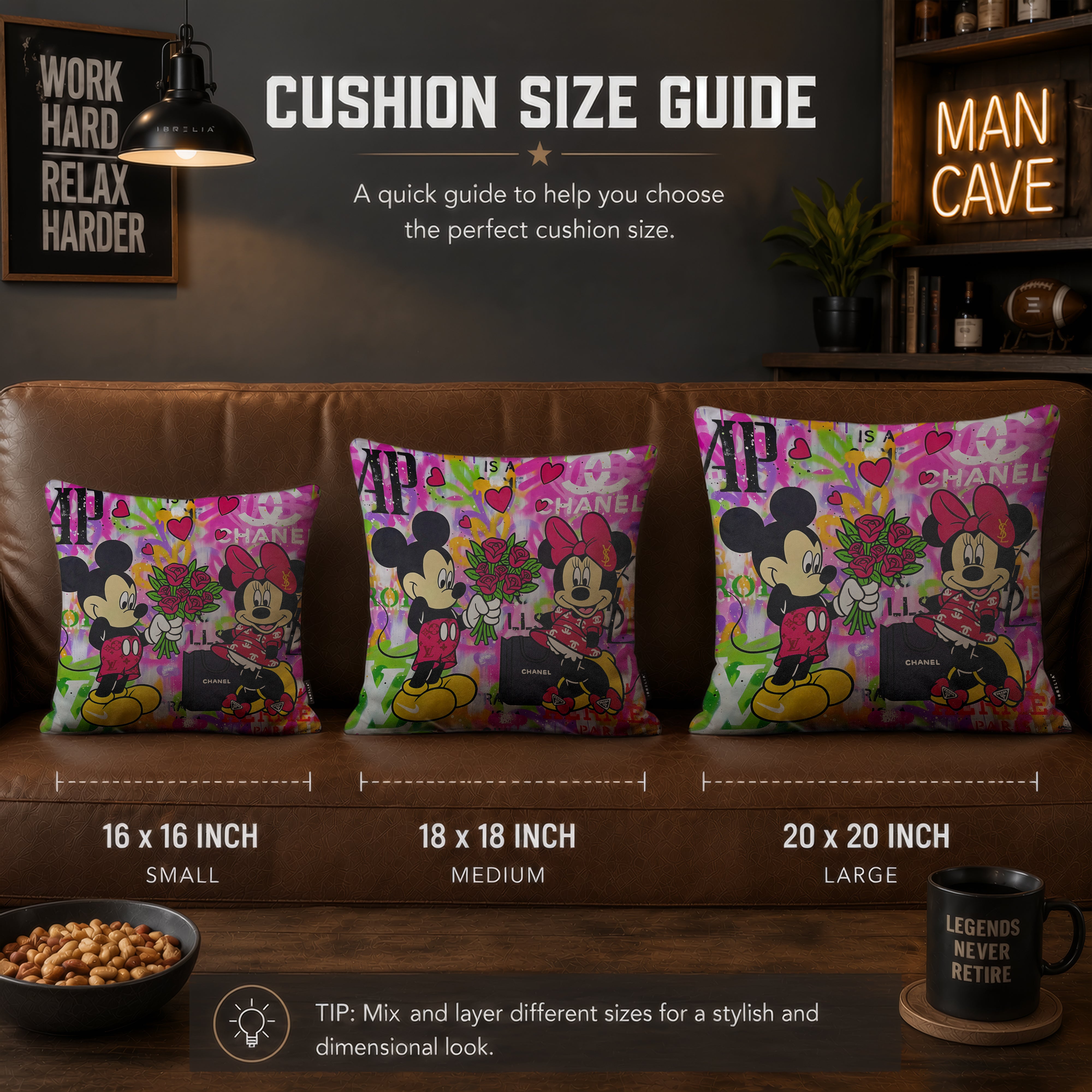 Mickey & Minnie Luxury Love Pop Art Cushion | Premium Velvet Suede | Double-Sided Print