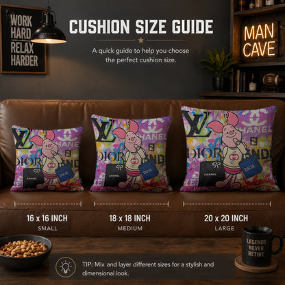 Piglet Luxury Shopping Fashion Pop Art Cushion | Premium Velvet Suede | Double-Sided Print