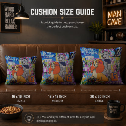 Lady & Tramp Luxury Fashion Pop Art Cushion | Premium Velvet Suede | Double-Sided Print
