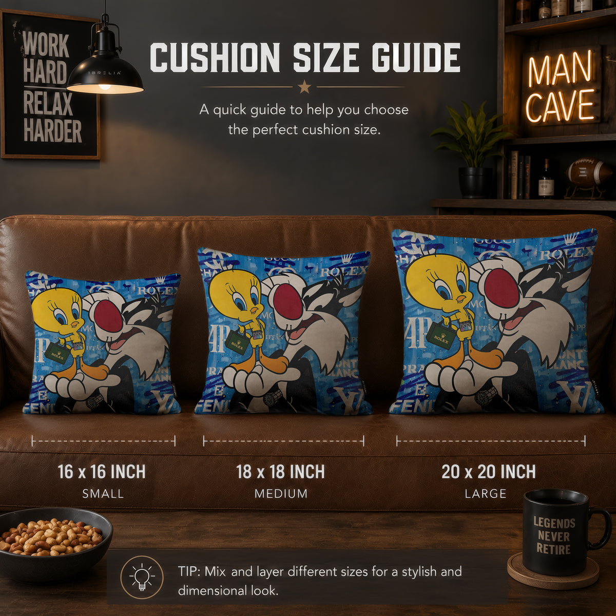 Sylvester & Tweety Luxury Friendship Pop Art Cushion | Premium Velvet Suede | Double-Sided Print
