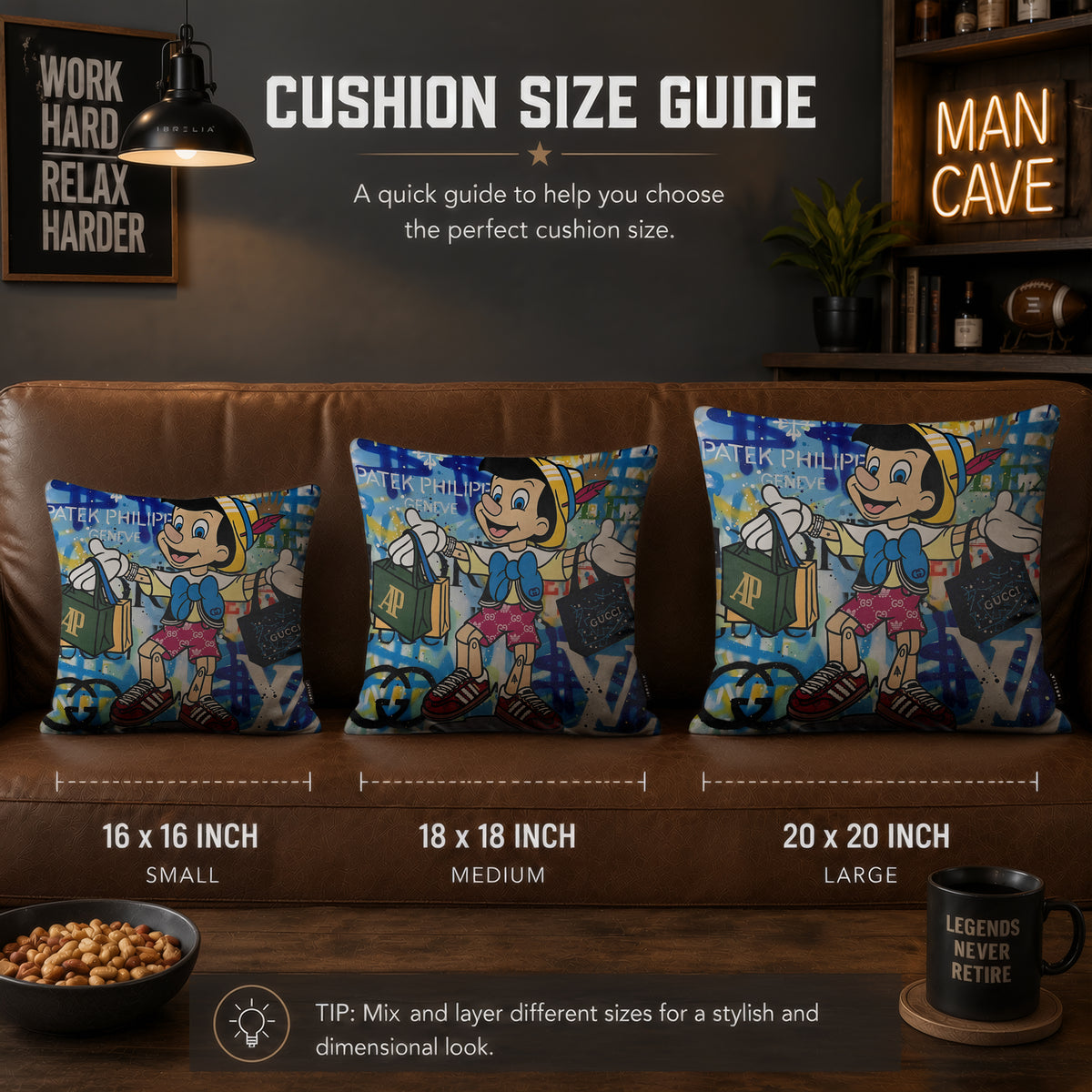 Pinocchio Luxury Shopping Pop Art Cushion | Premium Velvet Suede | Double-Sided Print