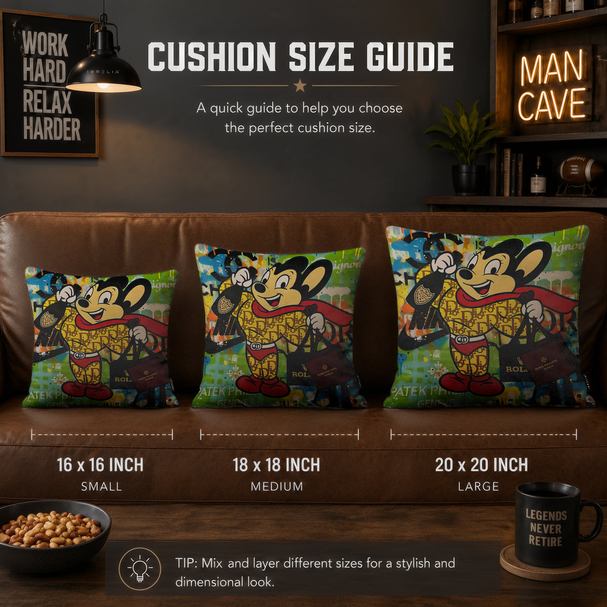 Mighty Mouse Luxury Fashion Pop Art Cushion | Premium Velvet Suede | Double-Sided Print