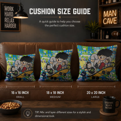 Dennis the Menace & Gnasher Skateboard Pop Art Cushion | Premium Velvet Suede | Double-Sided Print