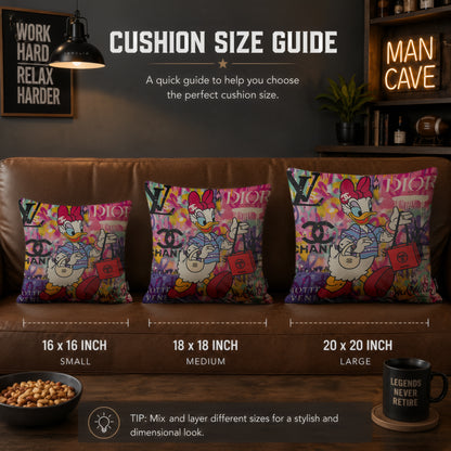 Daisy Duck Luxury Shopping Pop Art Cushion | Premium Velvet Suede | Double-Sided Print
