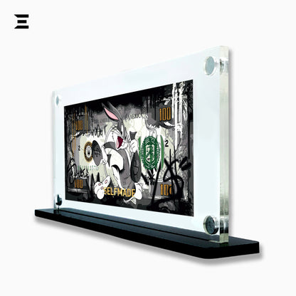 Premium Magnetic Acrylic Frame with Black Base – Bugs Bunny “Selfmade” $100 Pop Art IBRELIA
