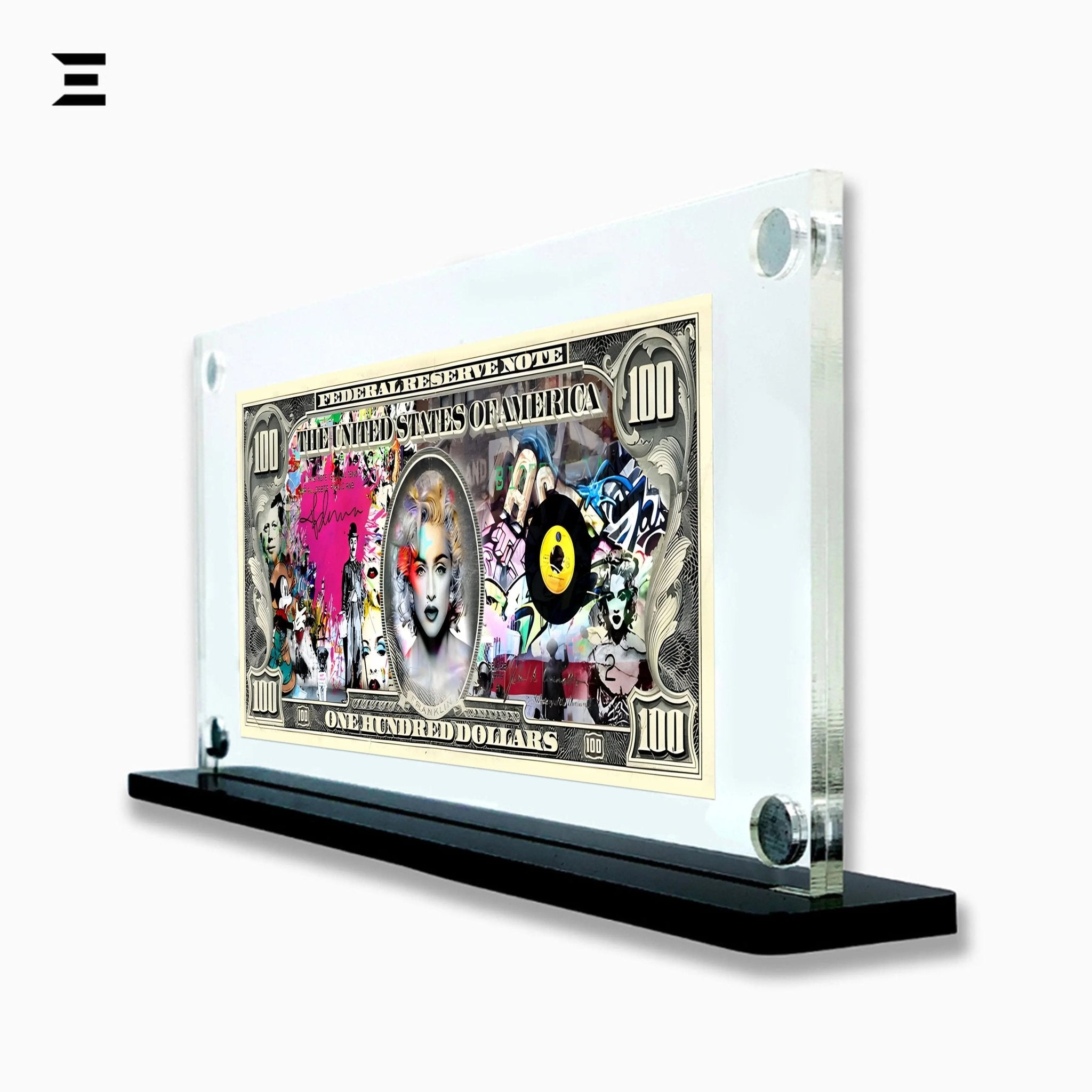 Premium Magnetic Acrylic Frame with Black Base – Madonna $100 Pop Art Dollar - IBRELIA