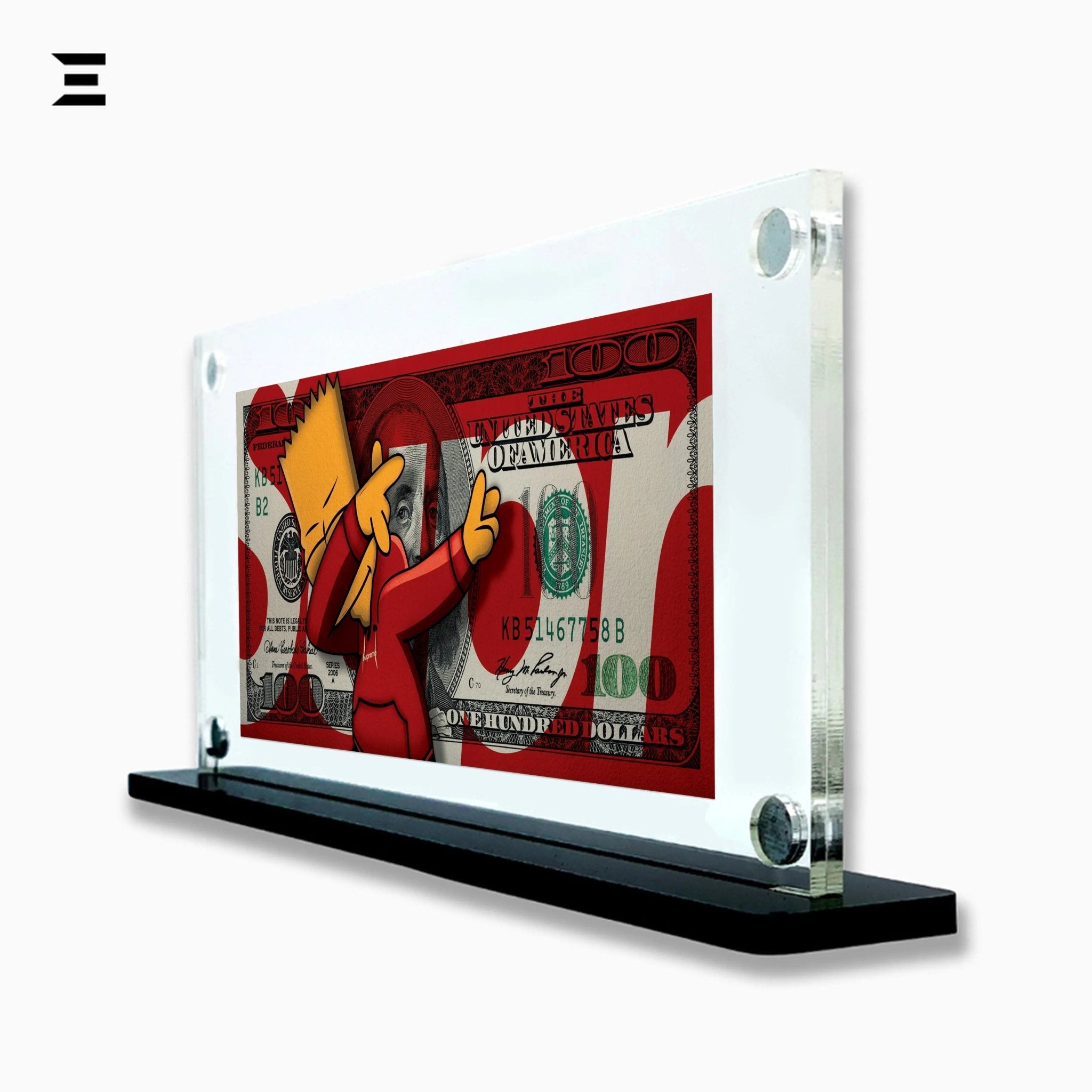 Premium Magnetic Acrylic Frame with Black Base – Bart Simpson Dabbing $100 Pop Art - IBRELIA