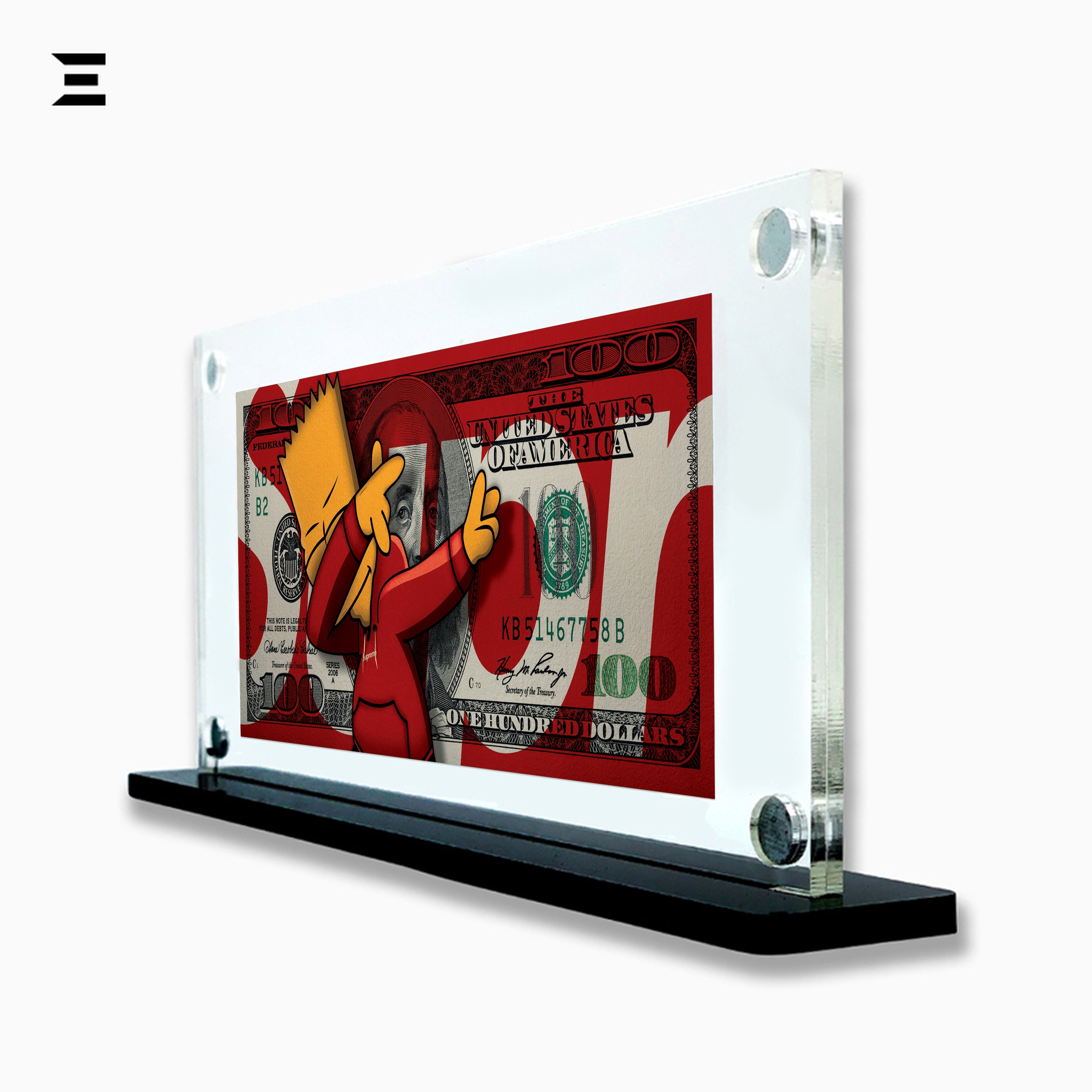 Premium Magnetic Acrylic Frame with Black Base – Bart Simpson Dabbing $100 Pop Art IBRELIA