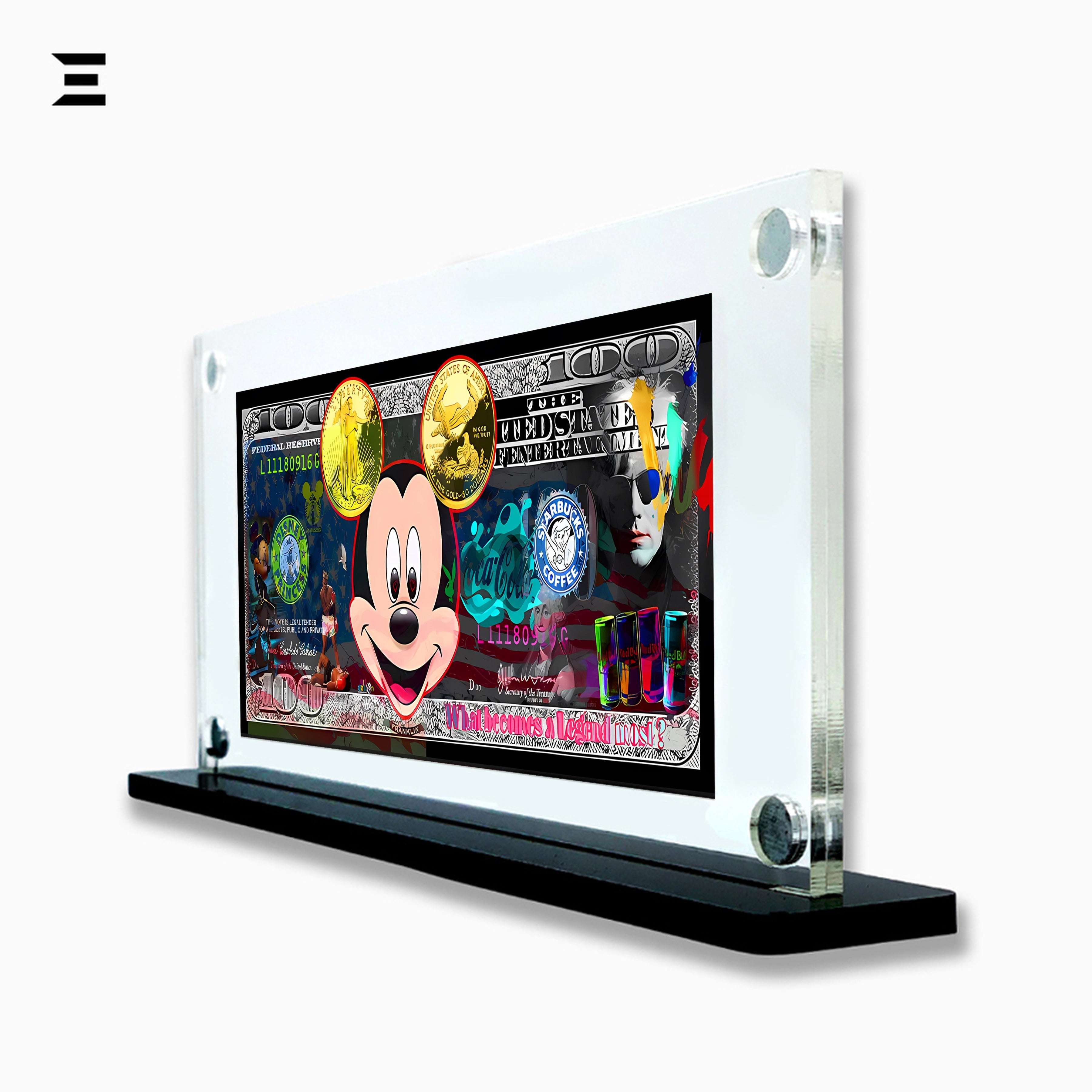 Premium Magnetic Acrylic Frame with Black Base – Mickey Mouse & Andy Warhol Pop Art Dollar IBRELIA