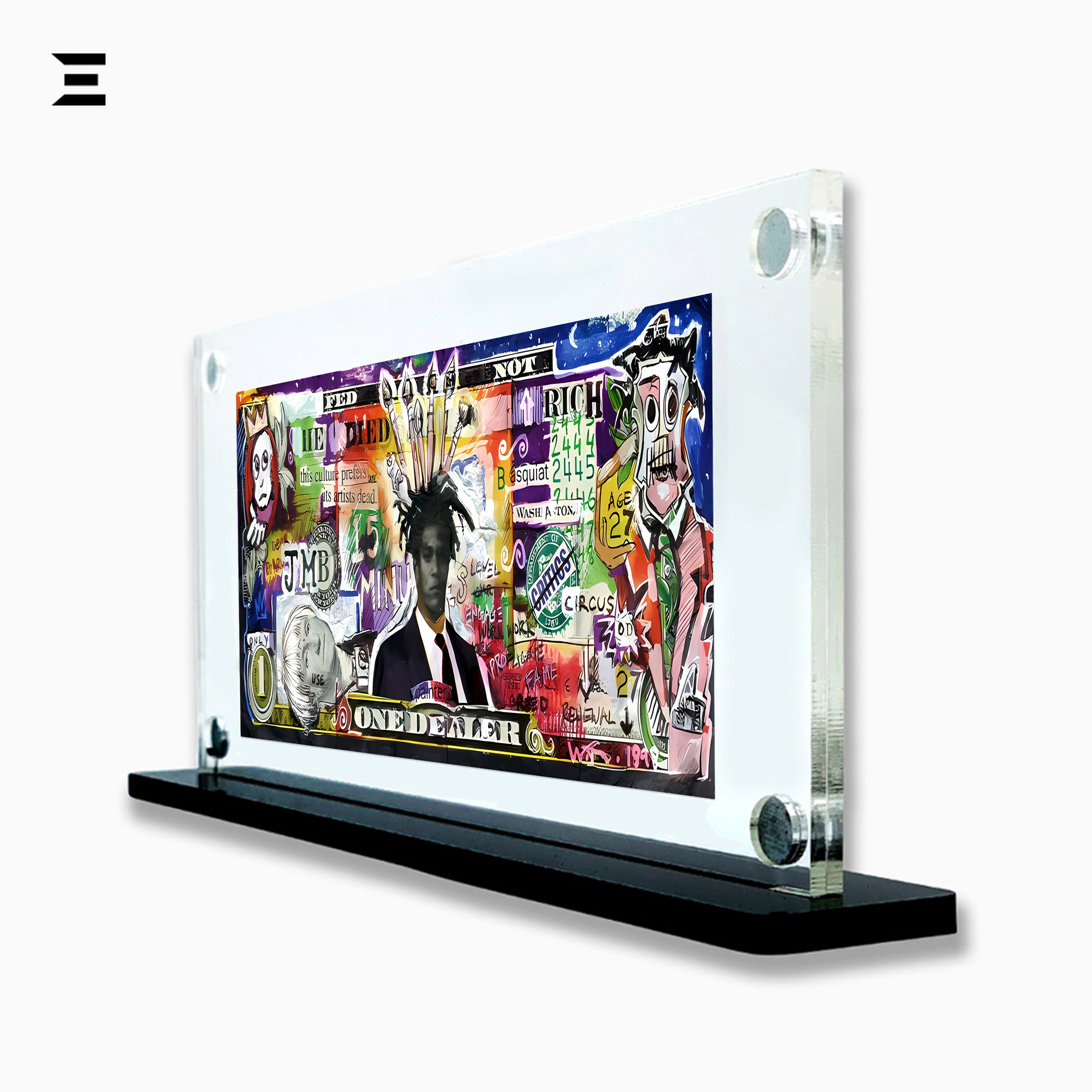 Premium Magnetic Acrylic Frame with Black Base – Jean-Michel Basquiat Pop Art Dollar IBRELIA