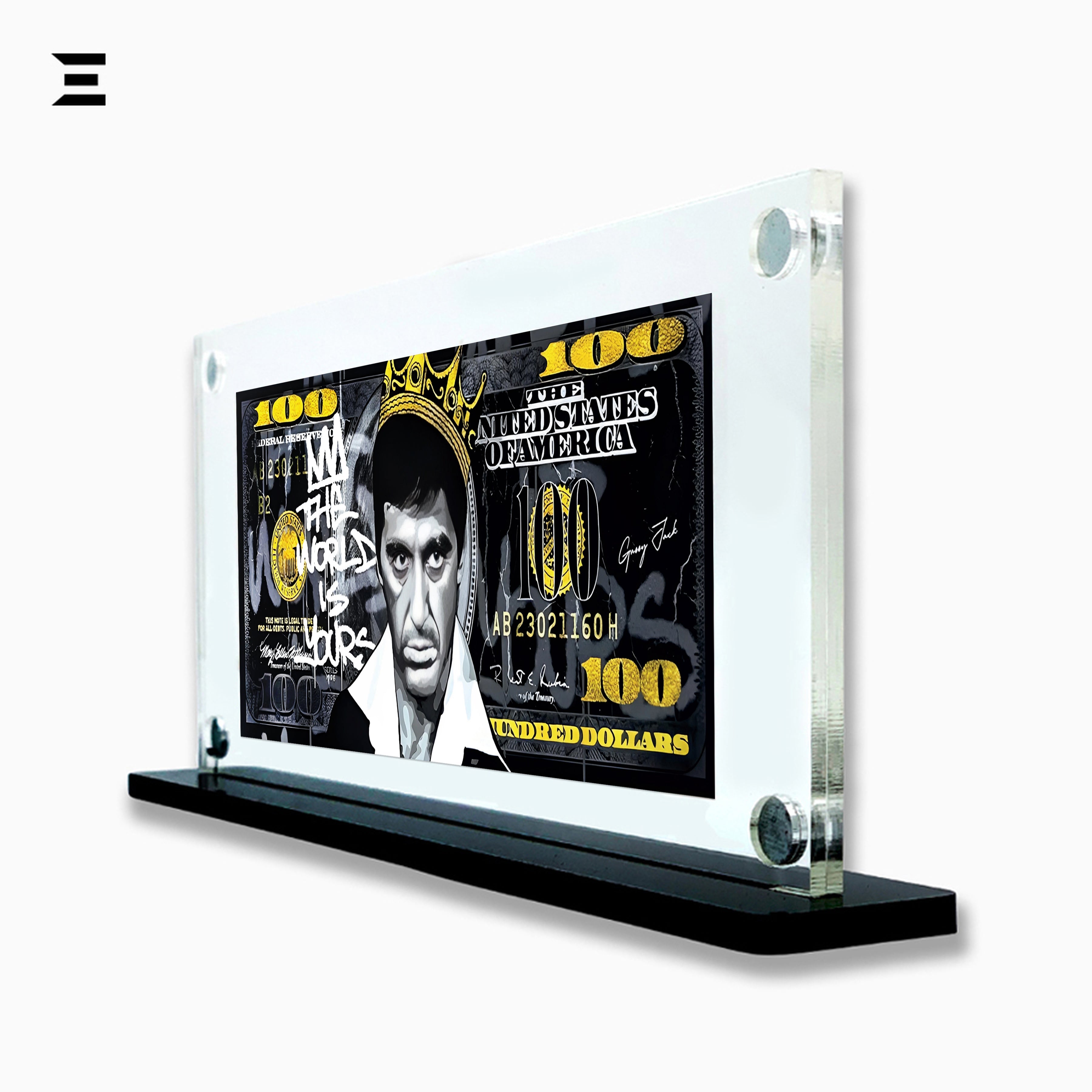 Premium Magnetic Acrylic Frame with Black Base – Scarface Crown Edition "The World is Yours" IBRELIA