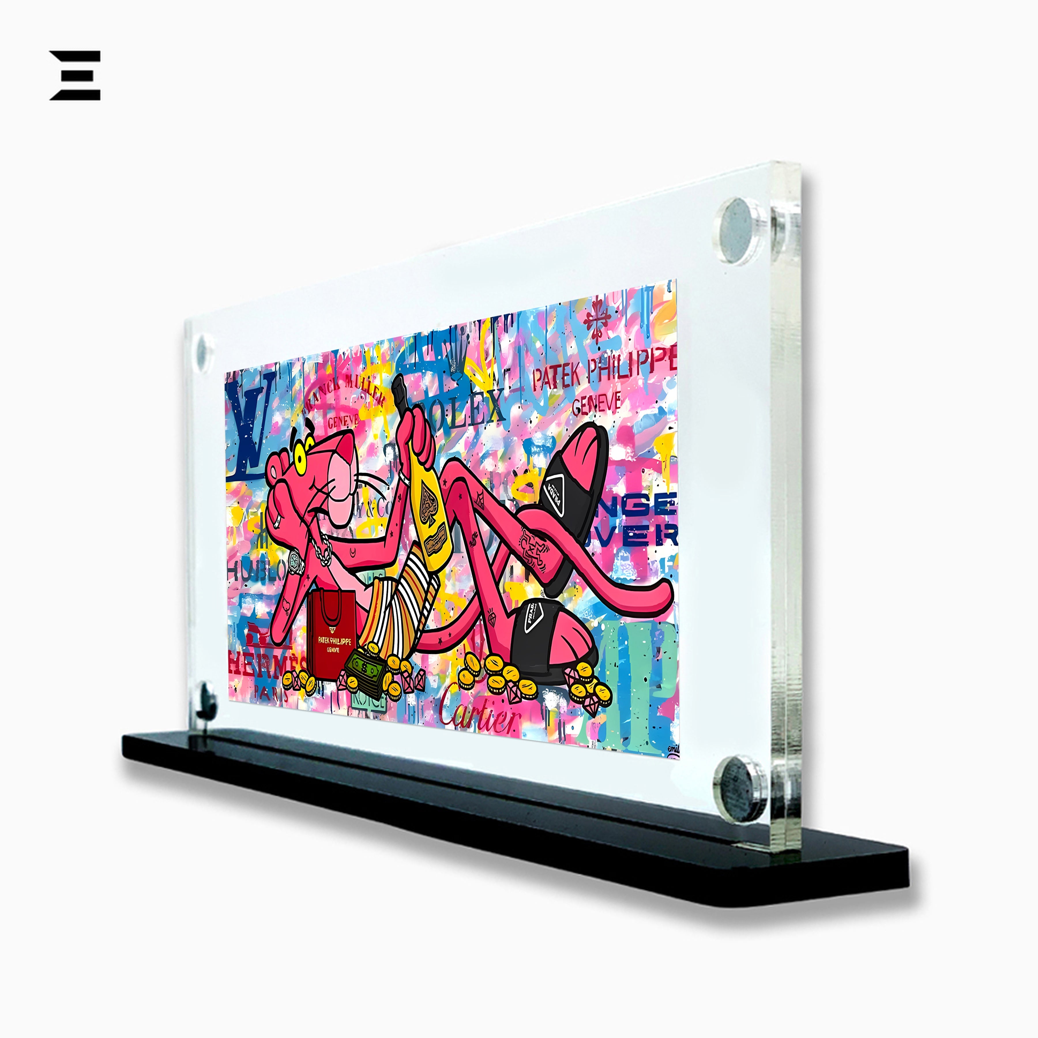 Premium Magnetic Acrylic Frame with Black Base – Pink Panther Luxury Graffiti Pop Art IBRELIA