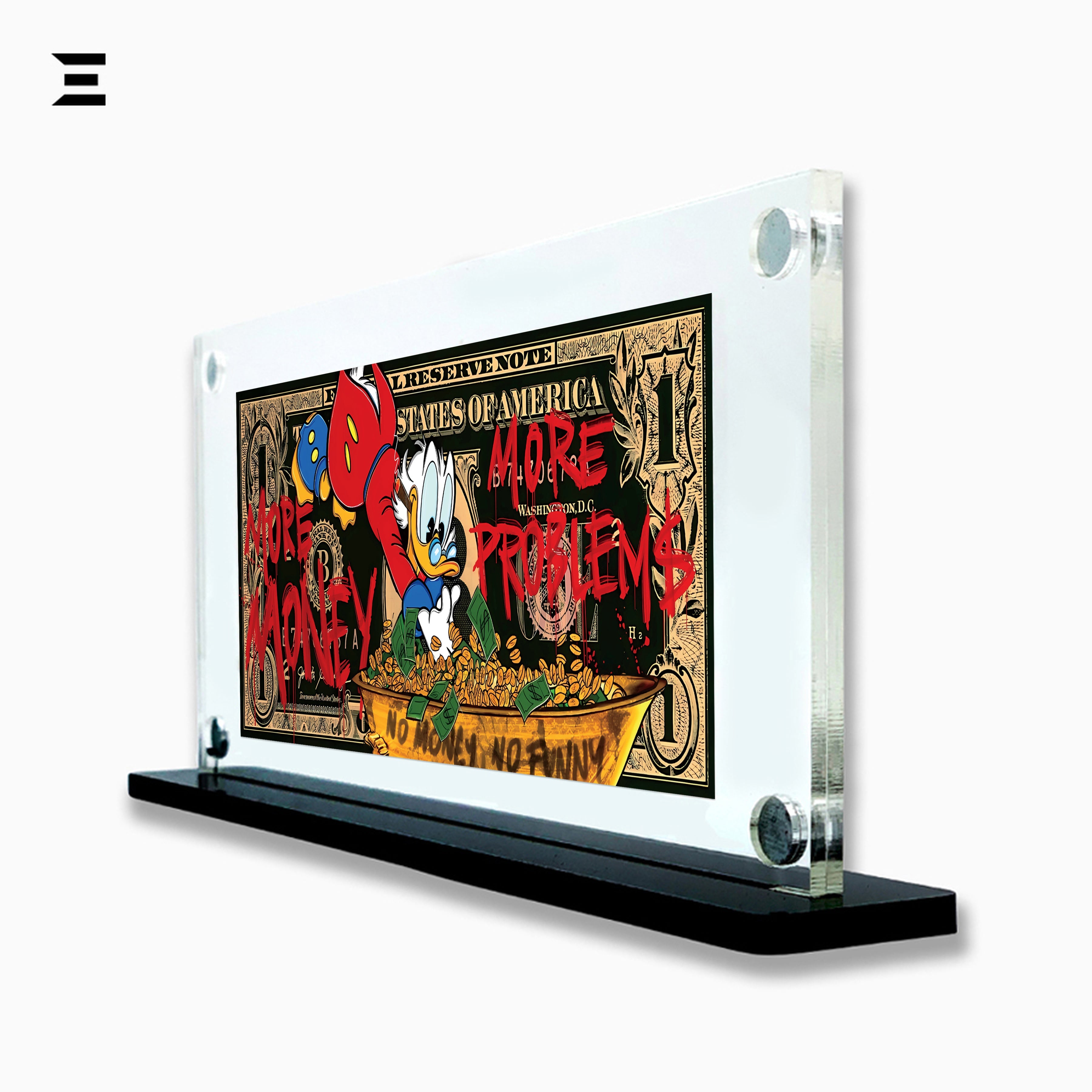 Premium Magnetic Acrylic Frame with Black Base – Scrooge McDuck "More Money More Problems" Pop Art IBRELIA