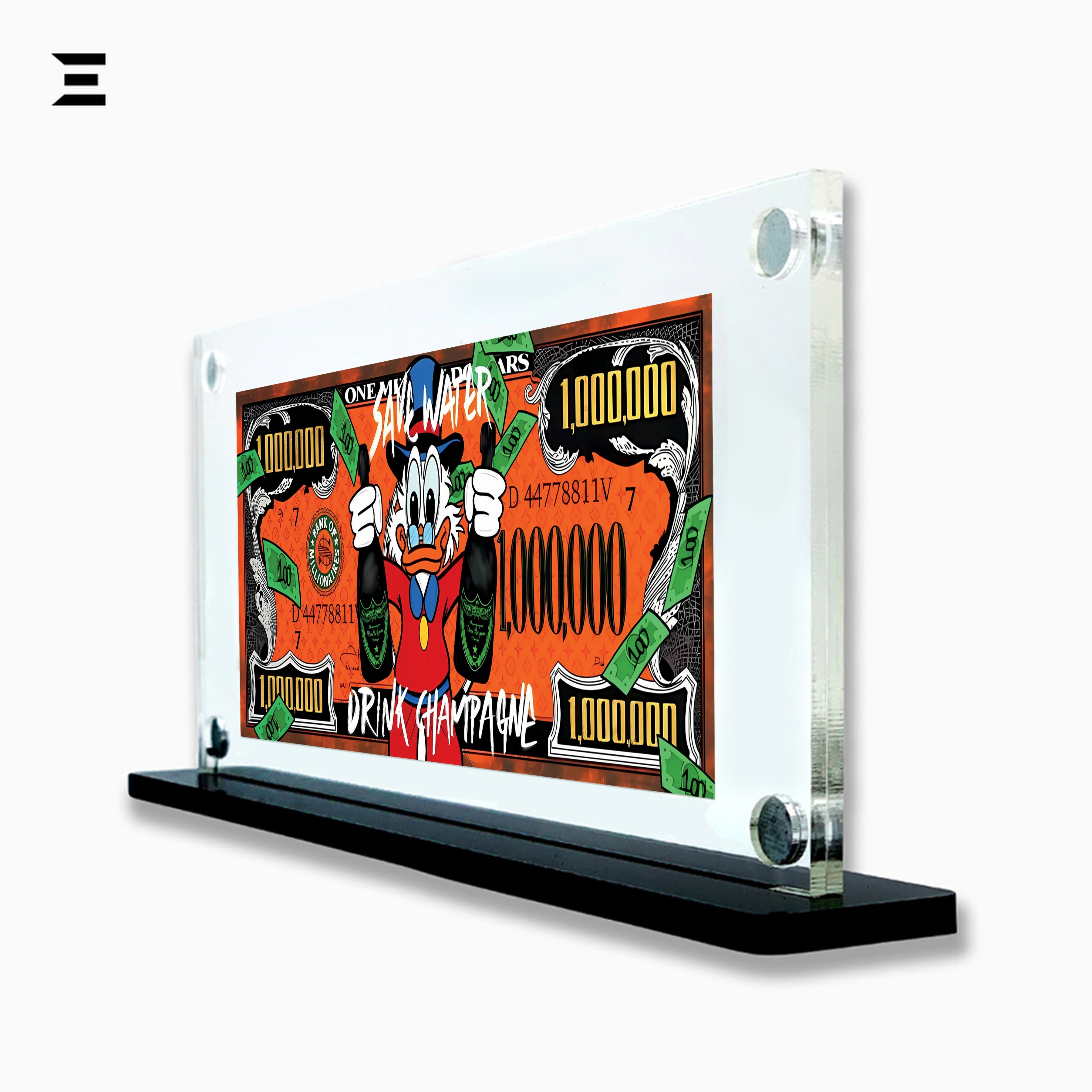 Premium Magnetic Acrylic Frame with Black Base – Scrooge McDuck Champagne Million Dollar Pop Art IBRELIA