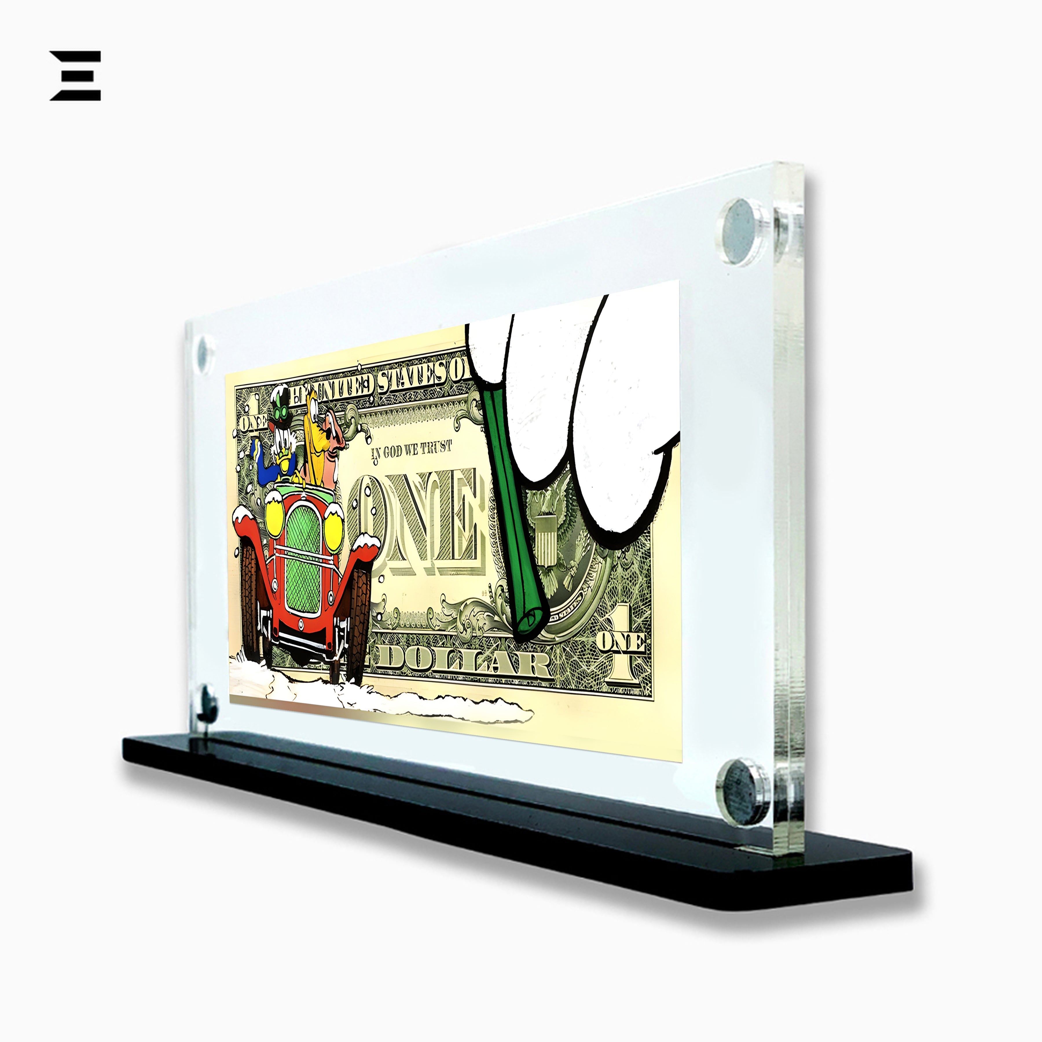 Premium Magnetic Acrylic Frame with Black Base – Goofy & Pluto Driving Vintage Car $1 Pop Art IBRELIA