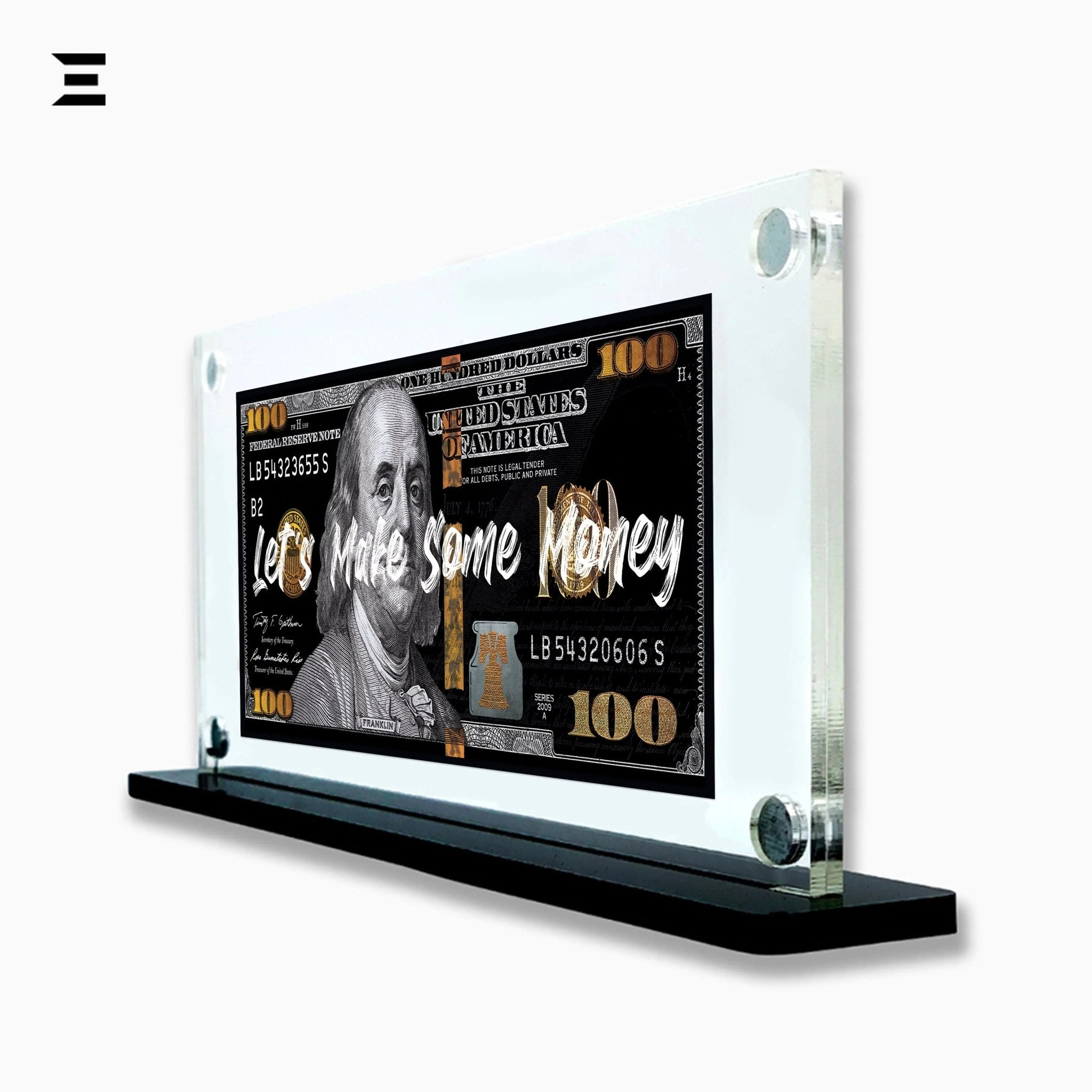 Premium Magnetic Acrylic Frame with Black Base – Benjamin Franklin “Let’s Make Some Money” - IBRELIA