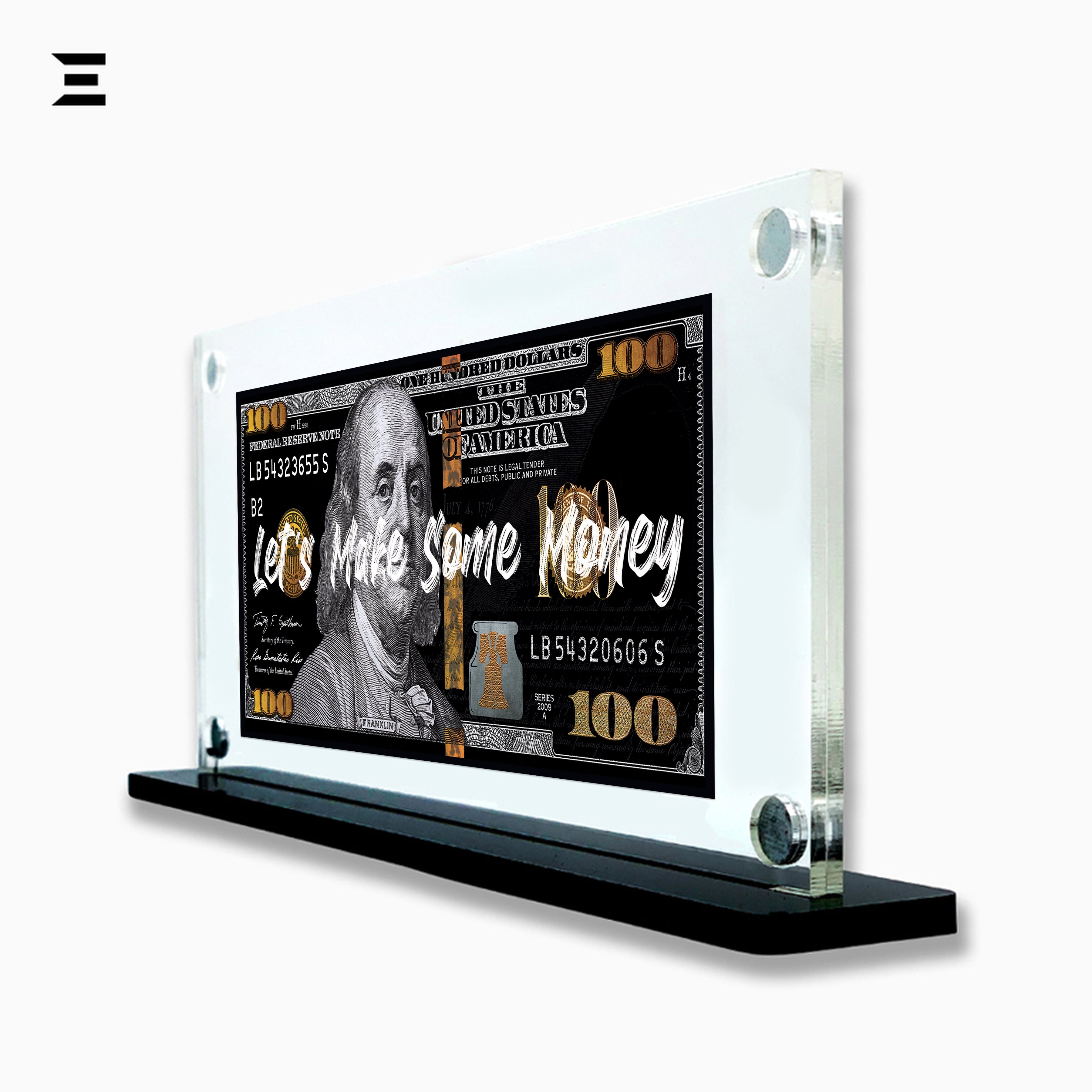 Premium Magnetic Acrylic Frame with Black Base – Benjamin Franklin “Let’s Make Some Money” IBRELIA