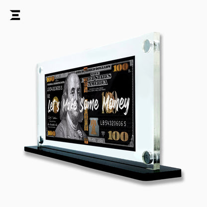 Premium Magnetic Acrylic Frame with Black Base – Benjamin Franklin “Let’s Make Some Money” IBRELIA