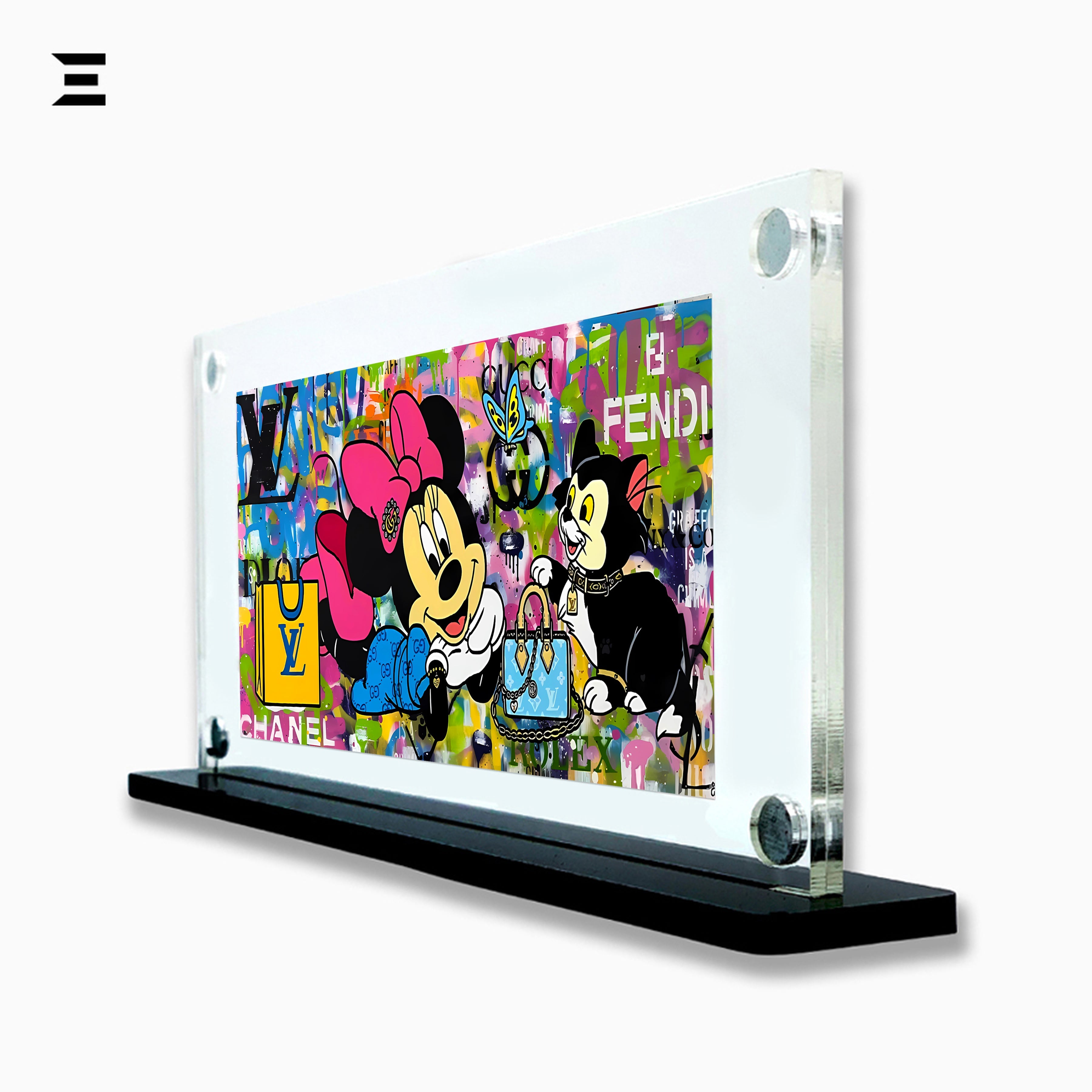 Premium Magnetic Acrylic Frame with Black Base – Minnie Mouse & Figaro Luxury Pop Art IBRELIA