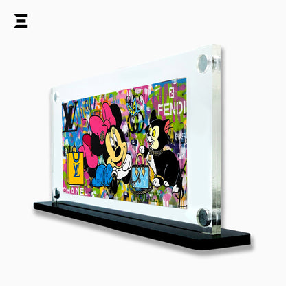 Premium Magnetic Acrylic Frame with Black Base – Minnie Mouse & Figaro Luxury Pop Art IBRELIA