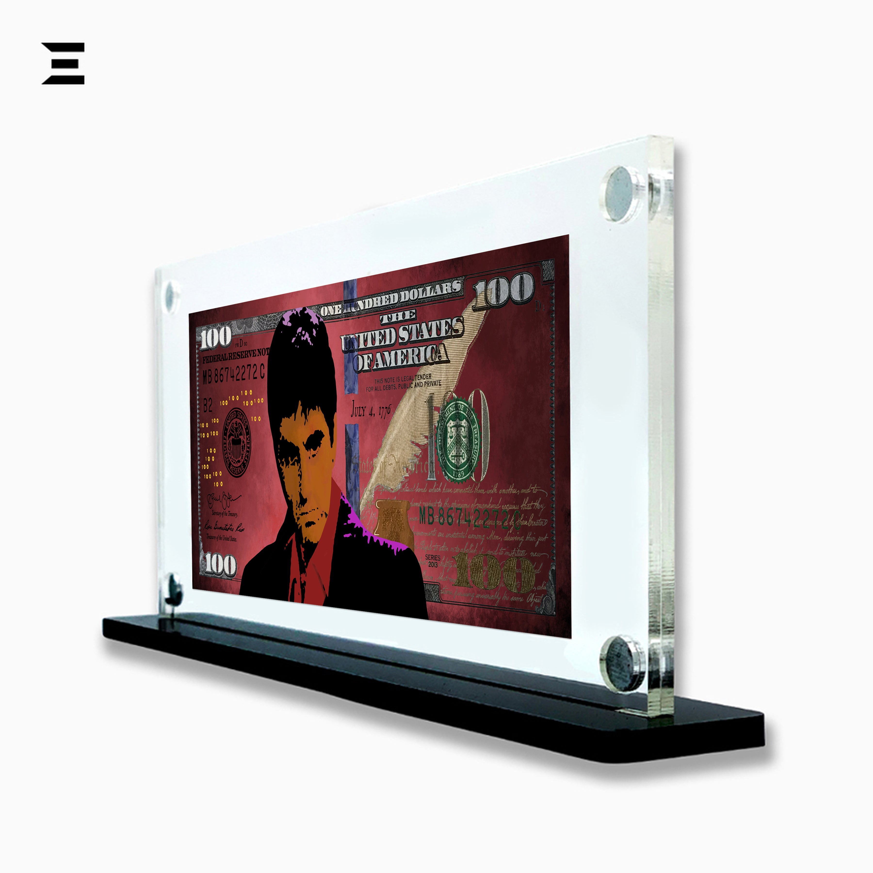 Premium Magnetic Acrylic Frame with Black Base – Scarface $100 Bill Edition IBRELIA