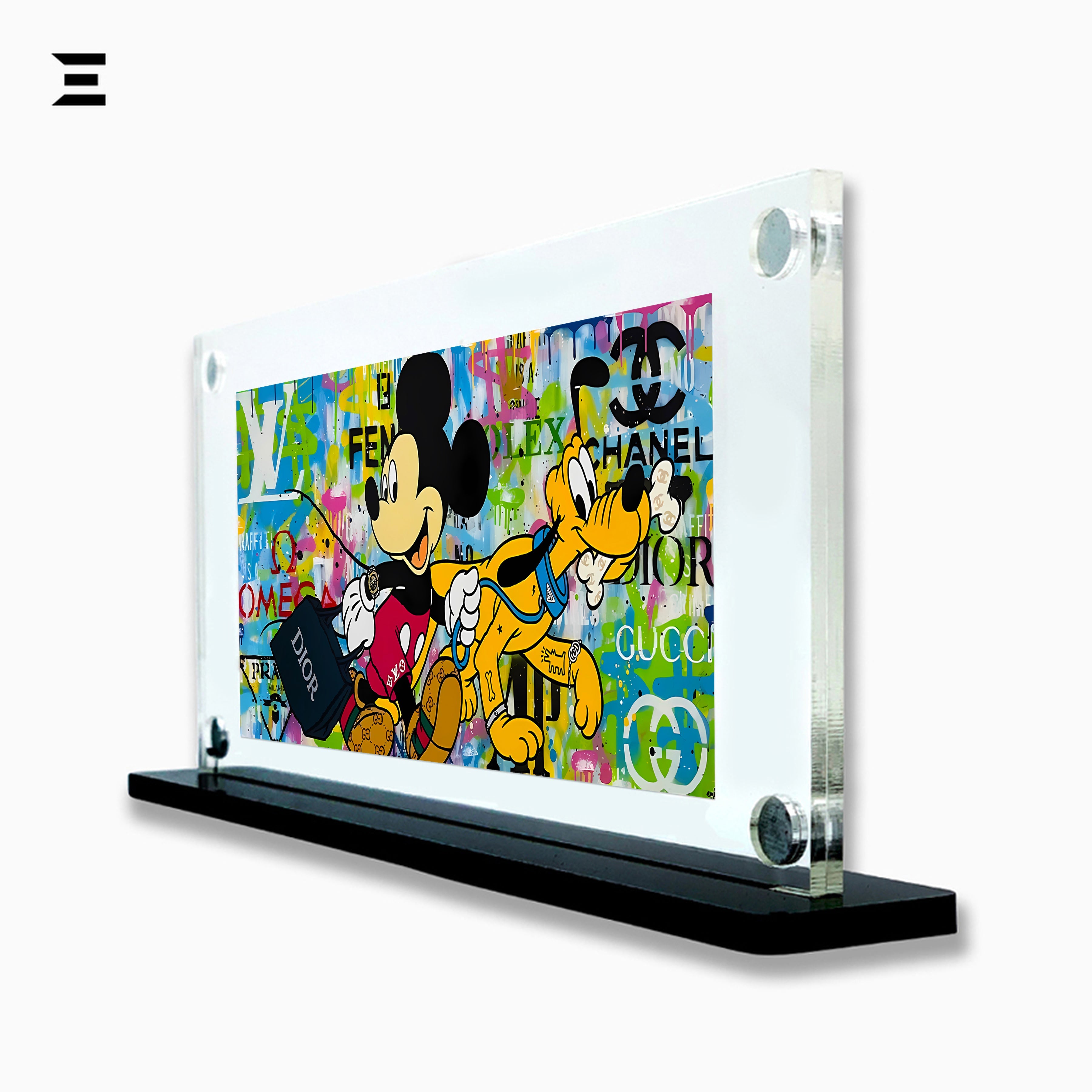 Premium Magnetic Acrylic Frame with Black Base – Mickey Mouse & Pluto Luxury Pop Art IBRELIA