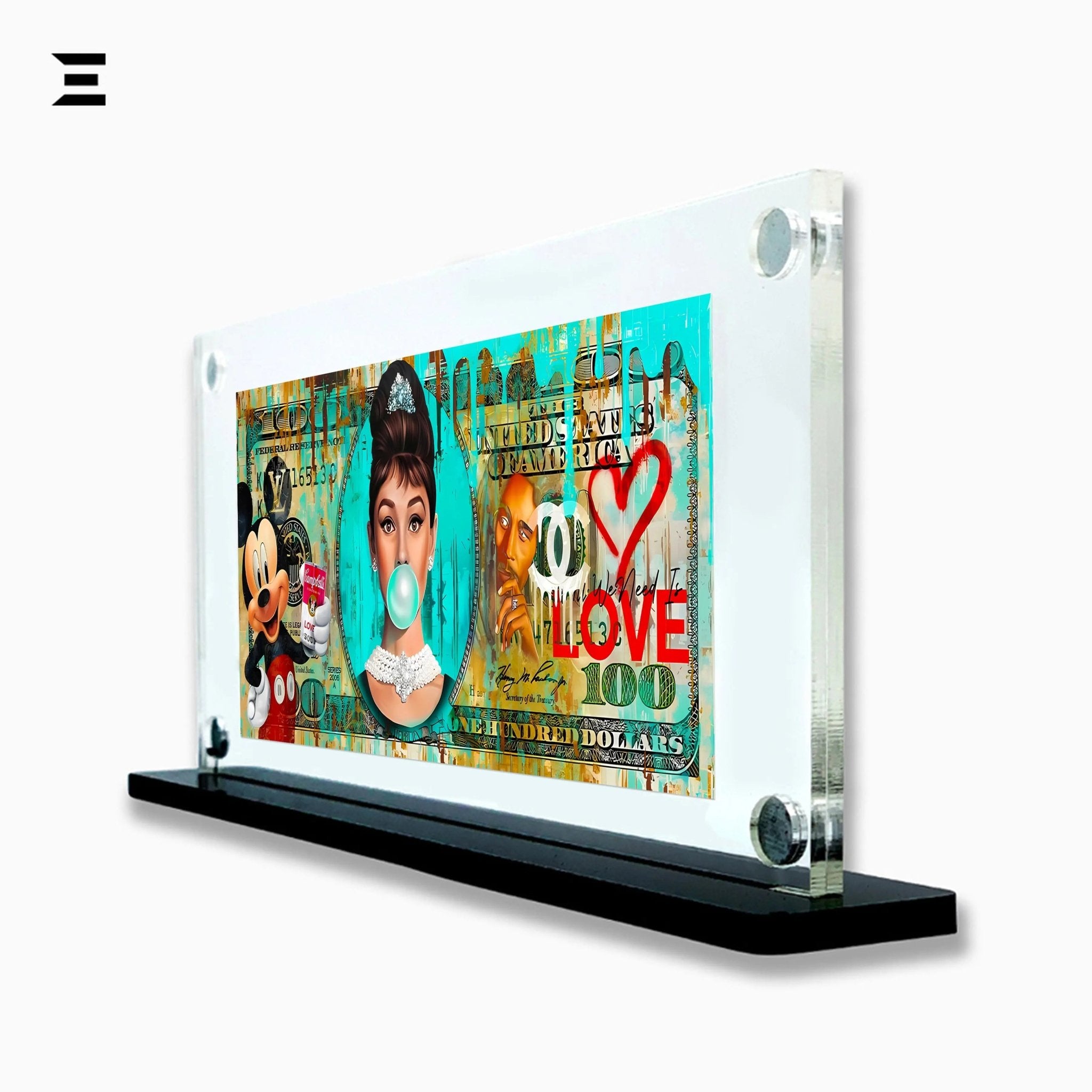 Premium Magnetic Acrylic Frame with Black Base – Audrey Hepburn, Mickey Mouse & LOVE Art - IBRELIA