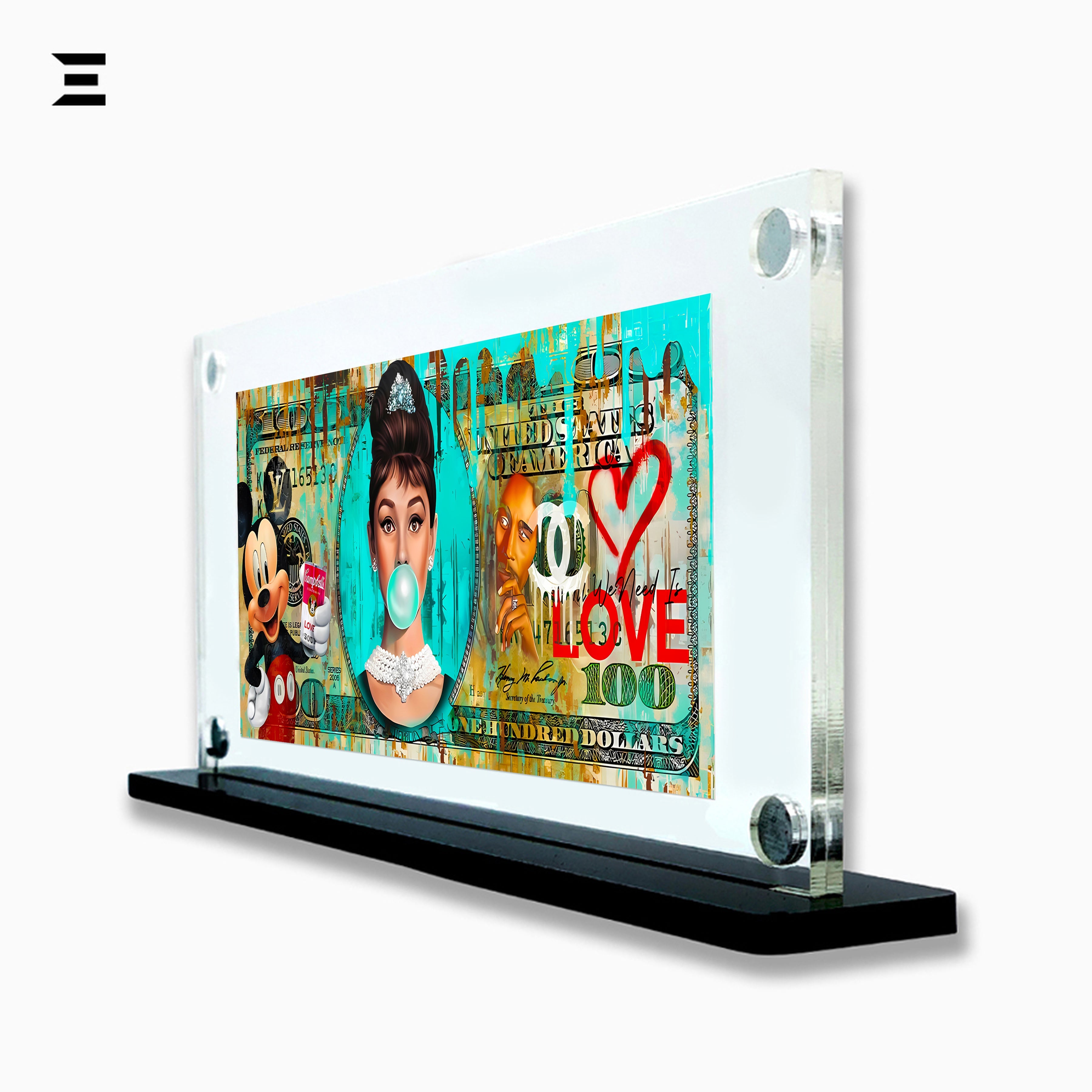 Premium Magnetic Acrylic Frame with Black Base – Audrey Hepburn, Mickey Mouse & LOVE Art IBRELIA
